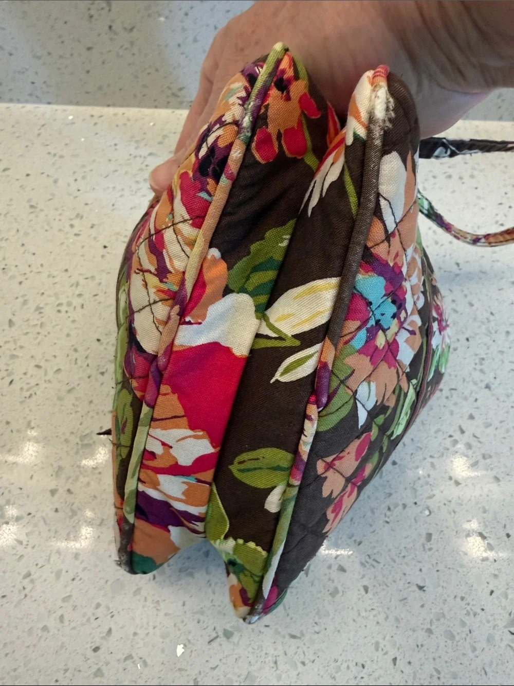 Vera Bradley Brown Floral Quilted Wristlet Convertible Clutch - English Rose